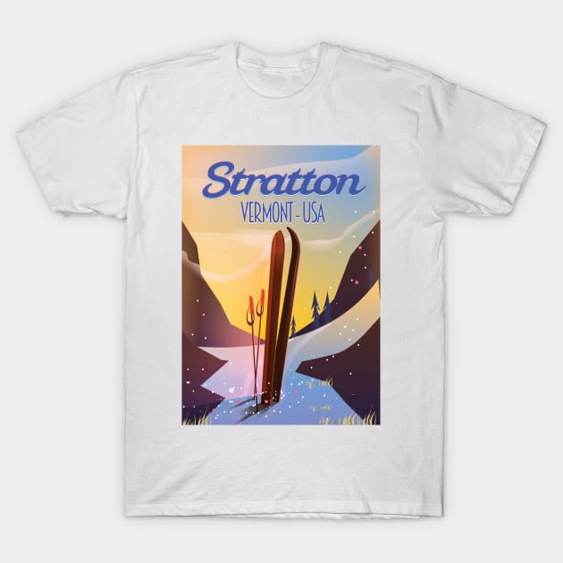 Stratton Vermont USA ski poster T-Shirt by nickemporium1